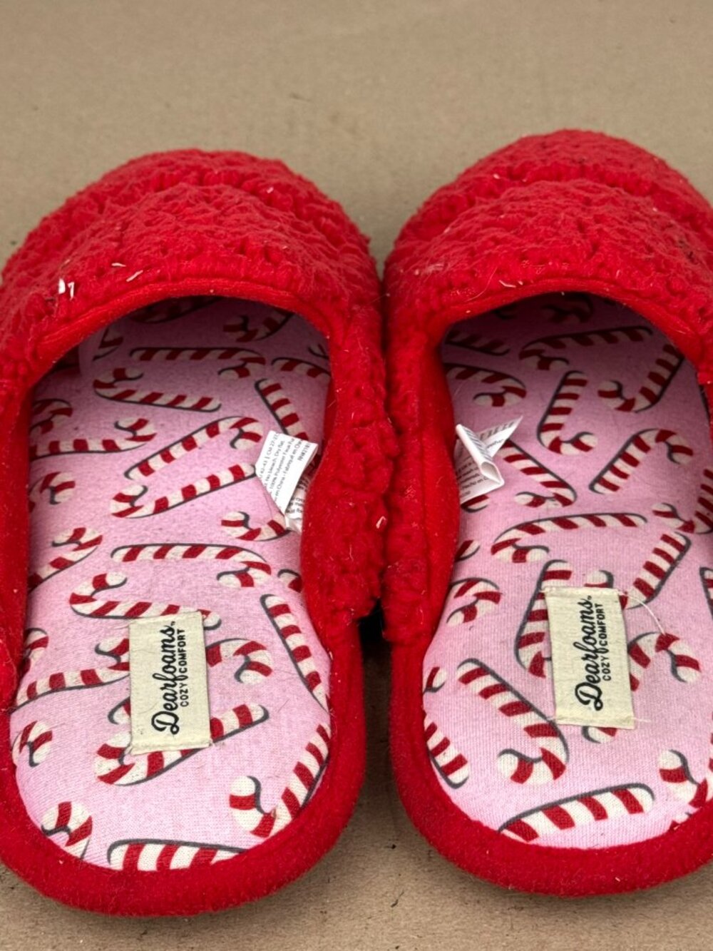 Dearfoams Mama Claus Slippers Men's Women's Xl 11-12 Red Sherpa Christmas Candy View 6